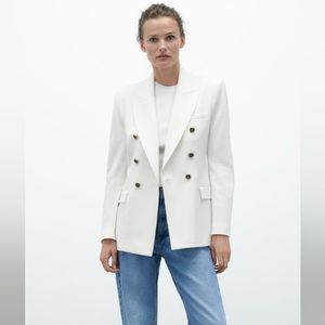 Zara Tailored Double Breasted White Blazer